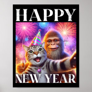 Happy New Year 2026 Funny Cat Bigfoot Party Art  Poster