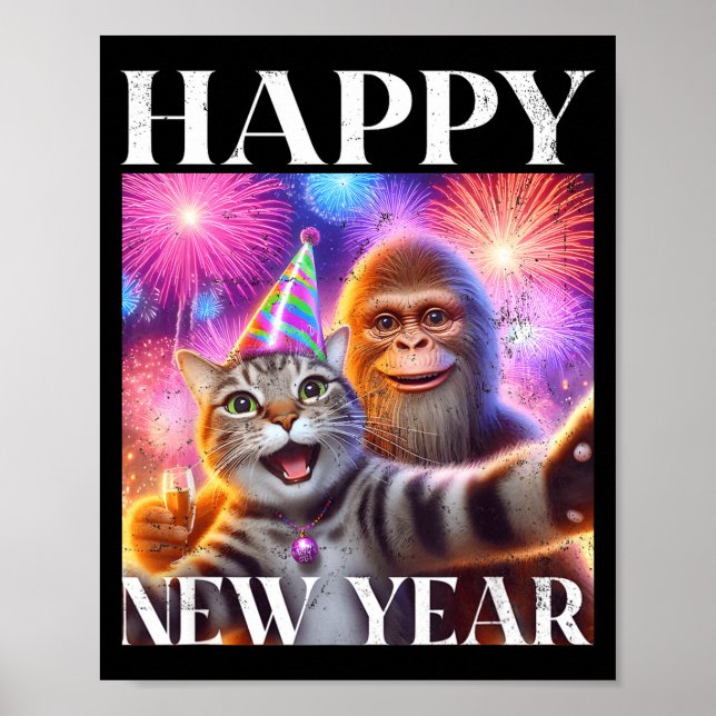 Happy New Year 2026 Funny Cat Bigfoot Party Art  Poster (Front)