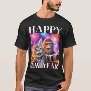 Happy New Year 2026 Funny Cat Bigfoot Party Art T-Shirt