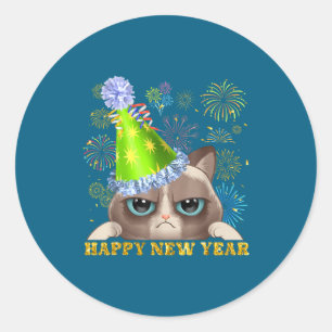 Happy New Year 2026 Funny Cat New Year's Eve Hat G Classic Round Sticker