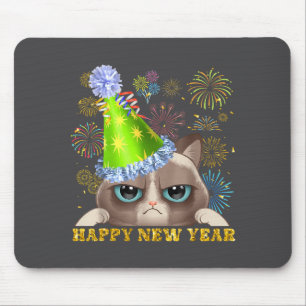 Happy New Year 2026 Funny Cat New Year's Eve Hat G Mouse Pad