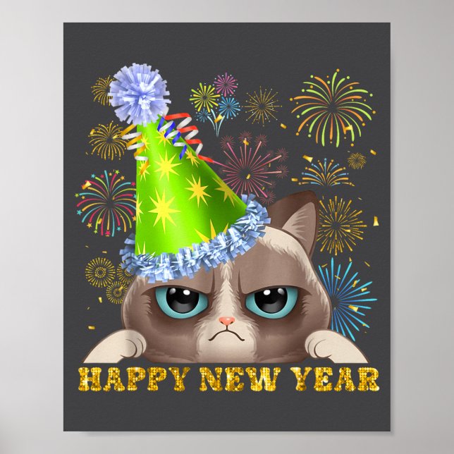 Happy New Year 2026 Funny Cat New Year's Eve Hat G Poster (Front)