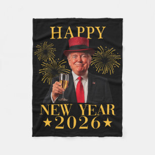 Happy New Year 2026 Funny President Trump Firework Fleece Blanket