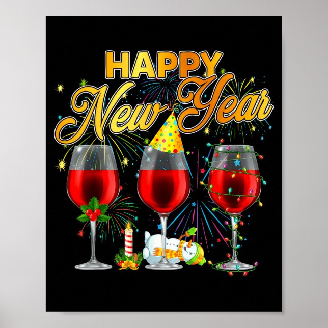 Happy New Year 2026 Gles Of Wine Fireworks New Yea Poster (Front)