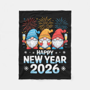 Happy New Year 2026 Gnome Cute Holiday Celebration Fleece Blanket
