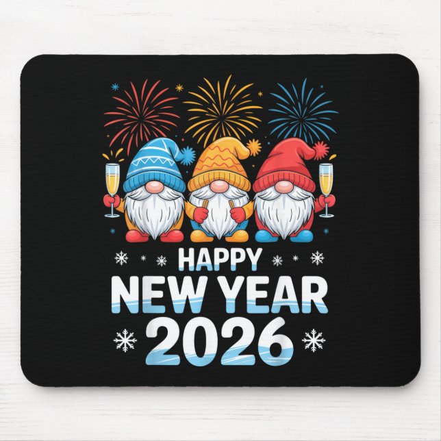 Happy New Year 2026 Gnome Cute Holiday Celebration Mouse Pad (Front)