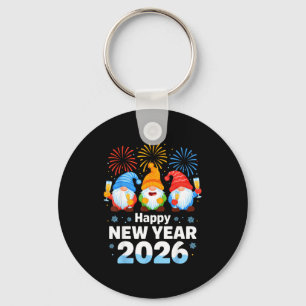 Happy New Year 2026 Gnome With Fireworks And Champ Key Ring
