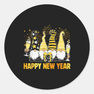 Happy New Year 2026 Gnomes Drinking Champagne New Classic Round Sticker