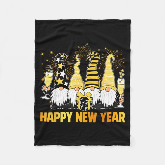 Happy New Year 2026 Gnomes Drinking Champagne New  Fleece Blanket (Front)