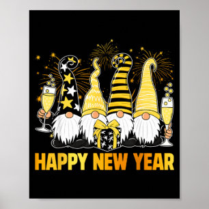 Happy New Year 2026 Gnomes Drinking Champagne New  Poster