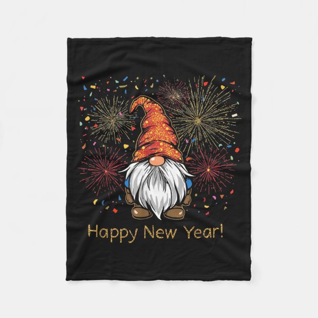 Happy New Year 2026 Gnomes Fireworks Confetti  Fleece Blanket (Front)