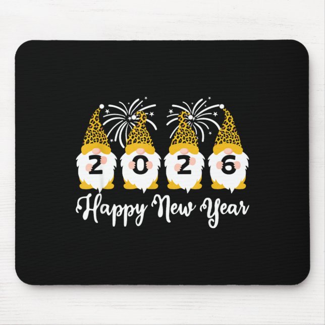 Happy New Year 2026 Gnomes Leopard Print Gnomies G Mouse Pad (Front)