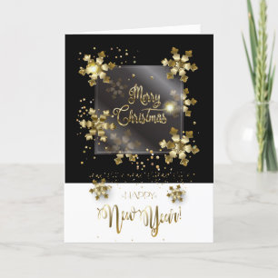 Happy New Year 2026 & Gold Christmas Characters Holiday Card