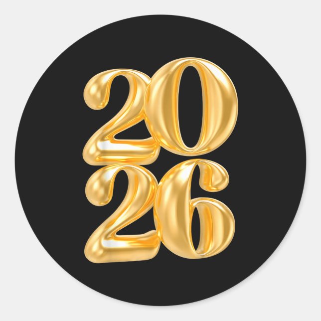Happy New Year 2026 Gold Confetti Balloon Party Fa Classic Round Sticker (Front)