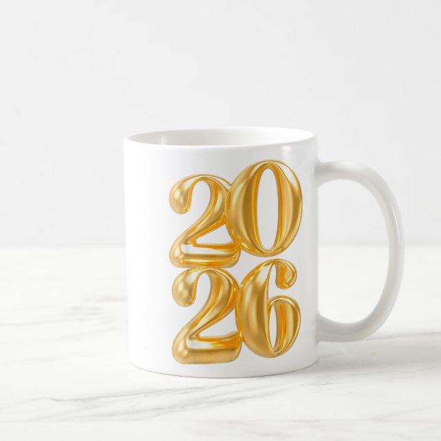Happy New Year 2026 Gold Confetti Balloon Party Fa Coffee Mug (Right)