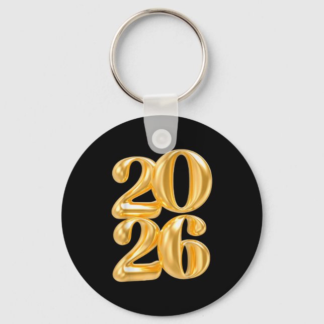 Happy New Year 2026 Gold Confetti Balloon Party Fa Key Ring (Front)