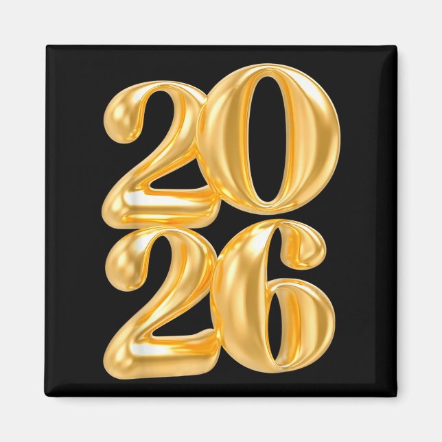 Happy New Year 2026 Gold Confetti Balloon Party Fa Magnet (Front)