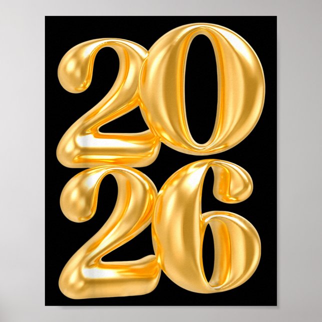 Happy New Year 2026 Gold Confetti Balloon Party Fa Poster (Front)