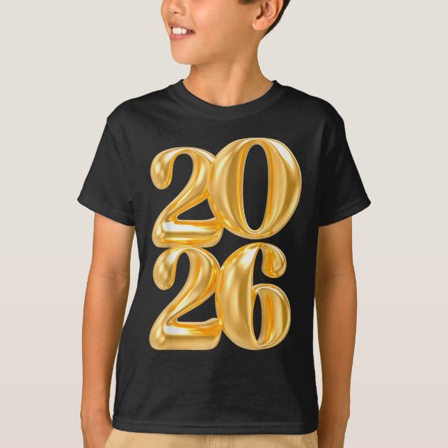 Happy New Year 2026 Gold Confetti Balloon Party Fa T-Shirt (Front)