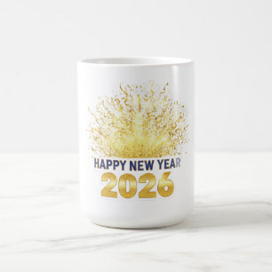 Happy New Year 2026 Gold Confetti Sticker Coffee Mug