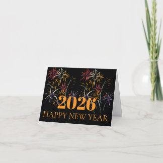 HAPPY NEW YEAR 2026 GOLD FIREWORKS HOLIDAY CARD