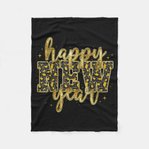 Happy New Year 2026 Gold Leopard Countdown Party F Fleece Blanket