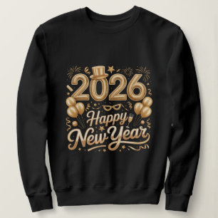 Happy New Year 2026 Gold Lettering T‑Shirt with Ba Sweatshirt