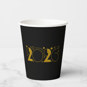 Happy New Year 2026 gold Paper Cups