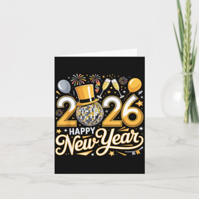Happy New Year 2026 Gold Party Celebration Gift  Card (Front)