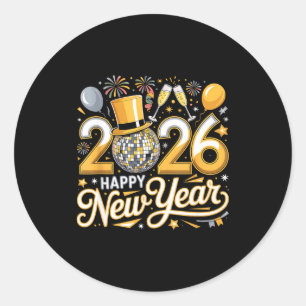 Happy New Year 2026 Gold Party Celebration Gift  Classic Round Sticker