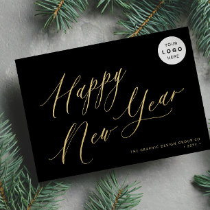 Happy New Year 2026 gold script business LOGO Holiday Card