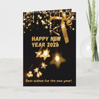 Happy New Year 2026 Gold Star Greeting Card