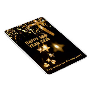 Happy New Year 2026 Gold Star Greeting Card Magnet