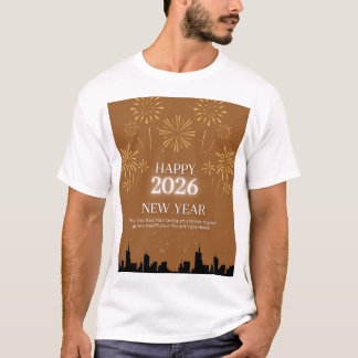 Happy New Year 2026 Golden Brown Typography T-Shirt