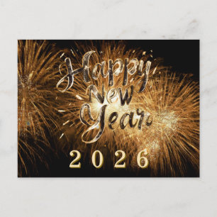 Happy new year 2026 golden details fireworks light postcard