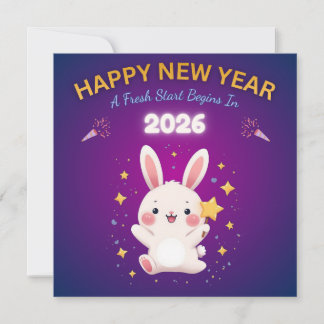 Happy New Year 2026 Greeting Card with Cute Bunny