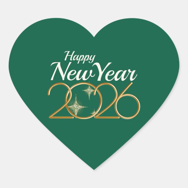 Happy New Year 2026 Heart Sticker Elegant Green  (Front)