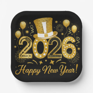 Happy New Year 2026 Holiday Paper Plate