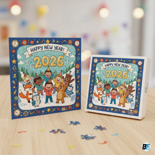 Happy New Year 2026 Kids Jigsaw Festive Animal Puzzle