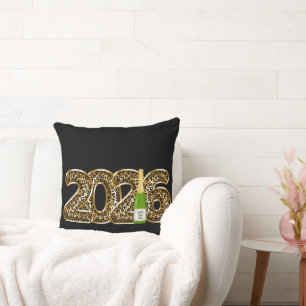 Happy New Year 2026 Leopard Balloon Champagne Chic Cushion