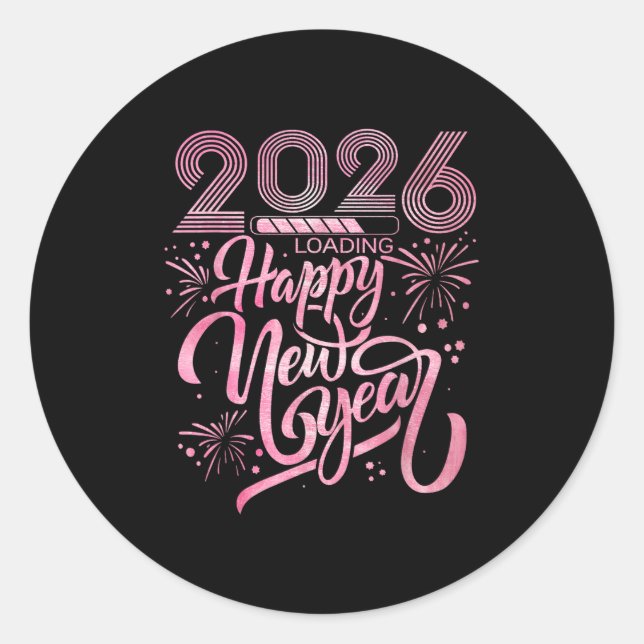 Happy New Year 2026 Loading Fireworks  Classic Round Sticker (Front)
