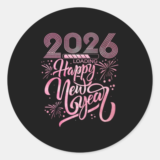 Happy New Year 2026 Loading Fireworks Premium  Classic Round Sticker (Front)