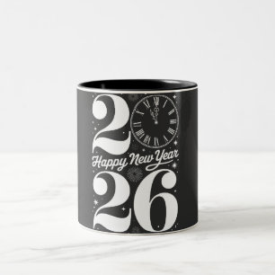 Happy New Year 2026 Midnight Clock Countdown Two-Tone Coffee Mug