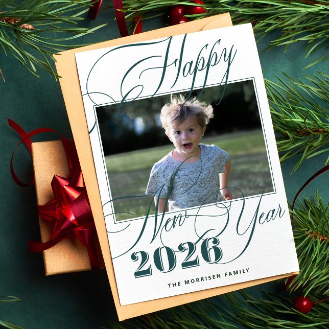 Happy New Year 2026 modern elegant photo Holiday Card (Creator Uploaded)