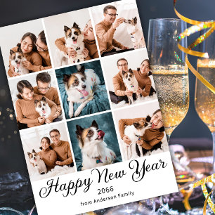 Happy New Year 2026 Modern Family Photo Collage  Holiday Card