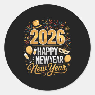 Happy New Year 2026 New Year Party Ballon Family M Classic Round Sticker