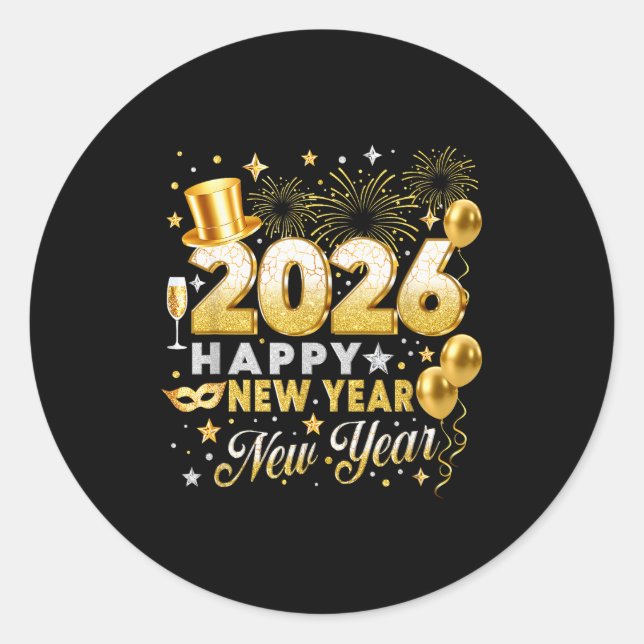 Happy New Year 2026 New Year Party Ballon Family M Classic Round Sticker (Front)
