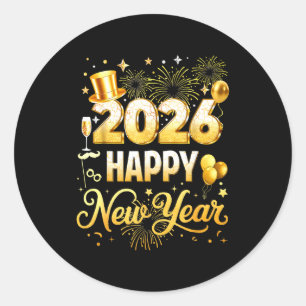Happy New Year 2026 New Year Party Ballon Family M Classic Round Sticker