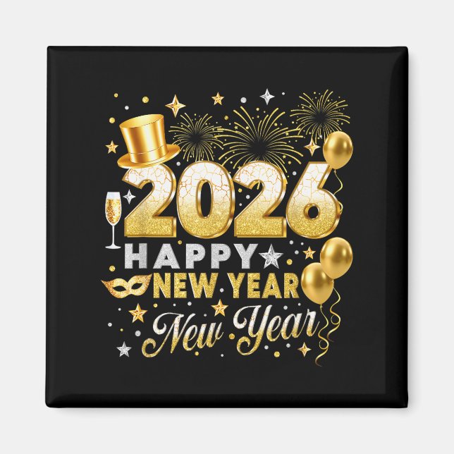Happy New Year 2026 New Year Party Ballon Family M Magnet (Front)