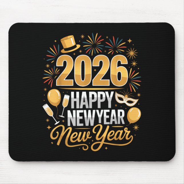 Happy New Year 2026 New Year Party Ballon Family M Mouse Pad (Front)
